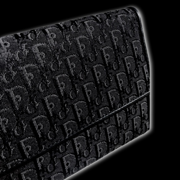 DIOR Vintage Mini Jacquard Black Monogram Logo Oblique Canvas Leather Wallet - Picture 4 of 16